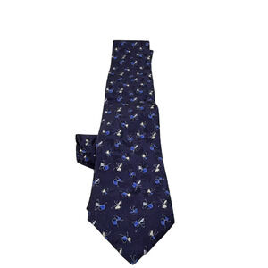 Nina Ricci Butterfly Pattern Blue Silk Necktie